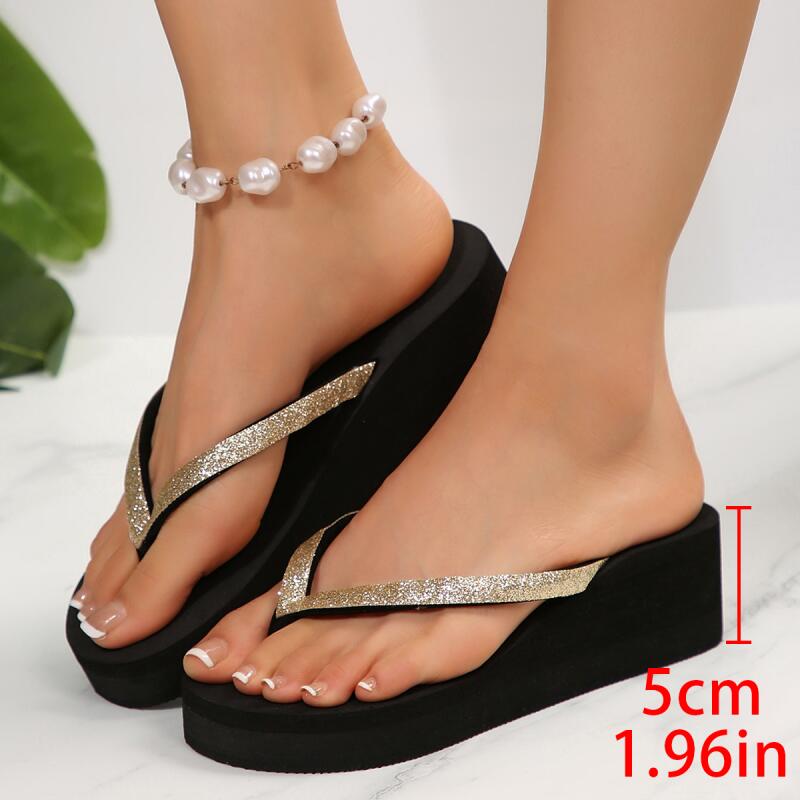 Summer Clothing Fabric - Bequeme Plateau-Keilabsatz-Flip-Flops für Damen – Sommer