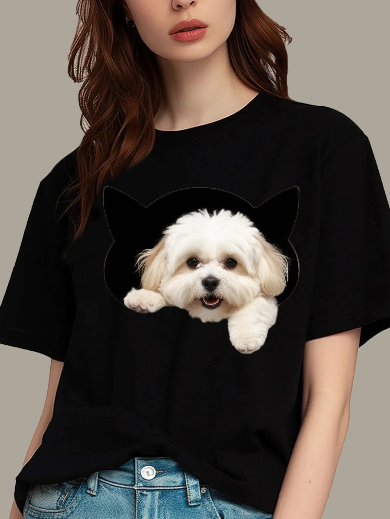 Summer Clothing Looks - Lustiges und fröhliches Damen-T-Shirt mit Hunde-Aufdruck,