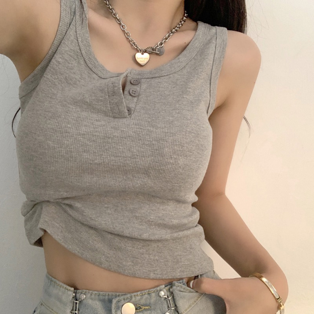 Summer Clothing Teens - Tank-Top für Damen, gerippt, mit Knopfleiste,