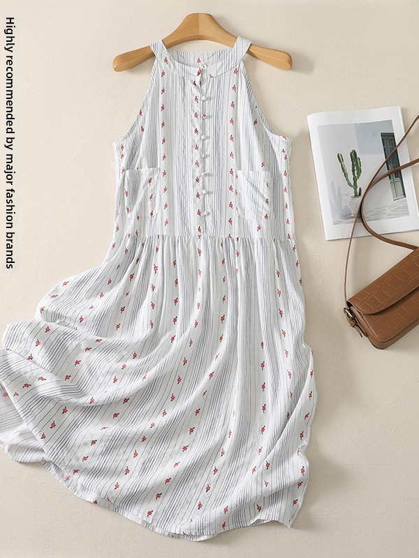 Summer Line Clothing Brand - Elegantes A-Linien-Kleid mit Blumenmuster und roten