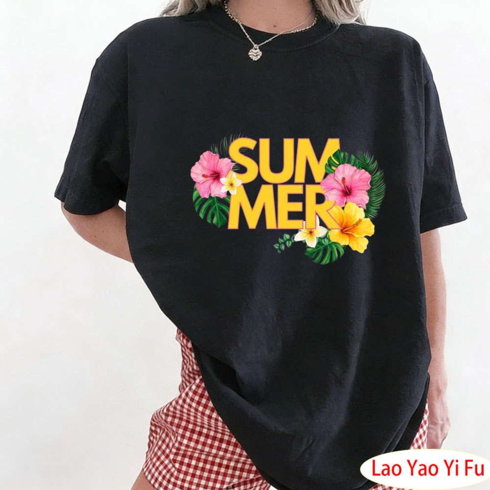 Summer Clothing Resort - Sommerliches tropisches Blumen-T-Shirt, farbenfrohes Blumenmuster-T-Shirt für