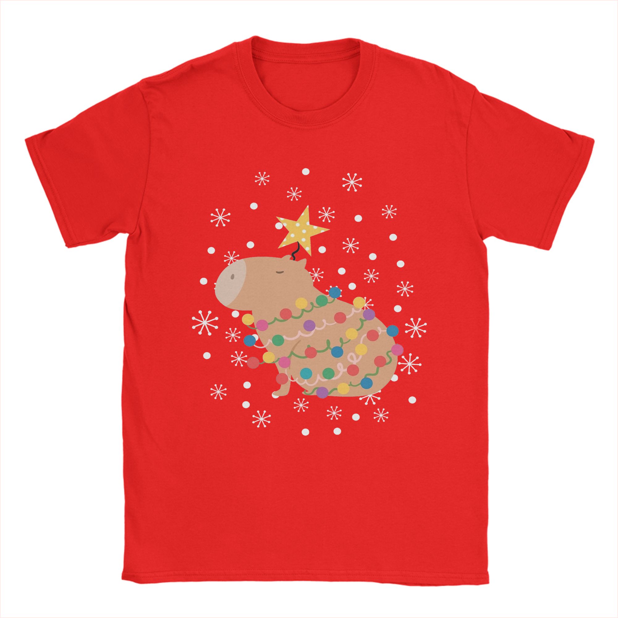 Summer Clothing Ideas Men - Capybara Weihnachtsbaum T-Shirt für Männer Baumwolle