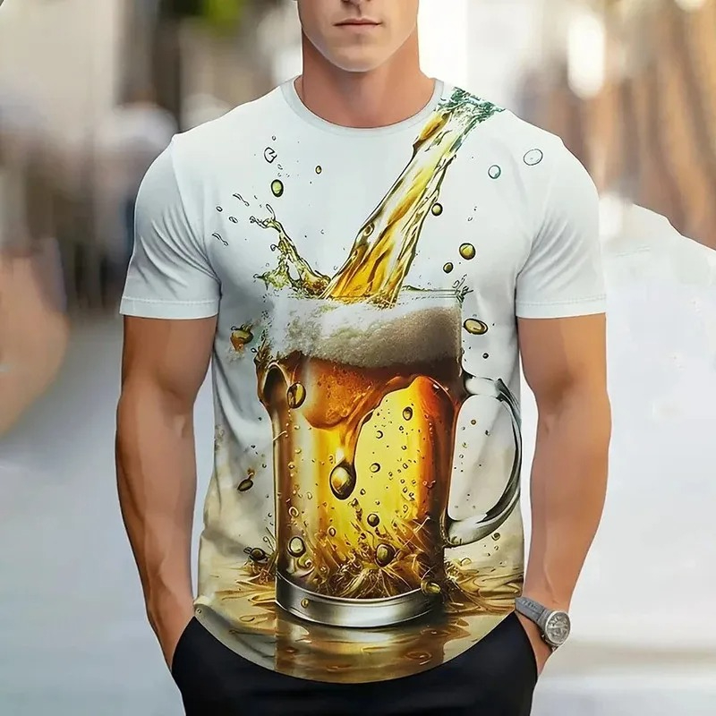 Summer Clothing Men 2025 - 2025 Herren T-Shirt 3D-Bedrucktes Bier-T-Shirt für